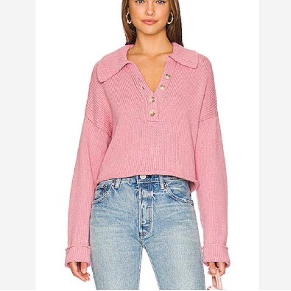 Show Me Your Mumu Crawford Crop Collared Sweater – Pink Size Small